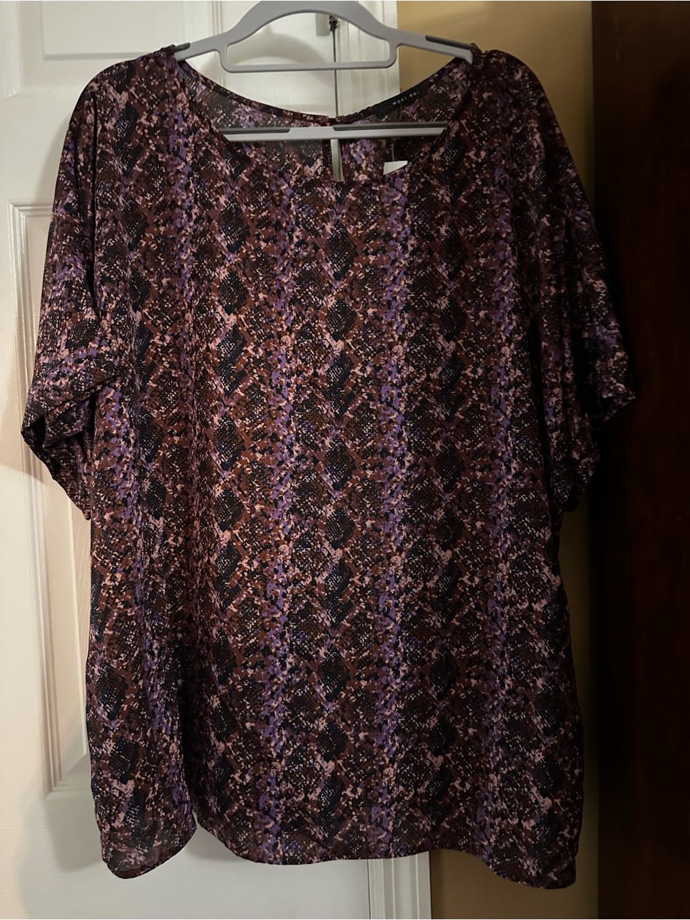 West Kei Brown and Purple Snake-Print Tunic Top